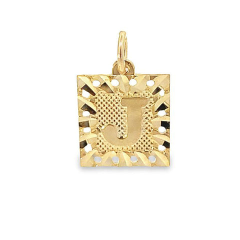 Initial Letter J Square Pendant in 10K Yellow Gold