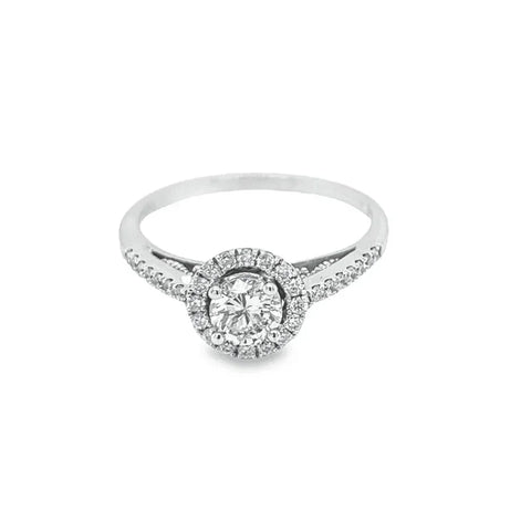 14K White Gold 0.67TDW, 0.42CT Center Diamond Engagement Ring