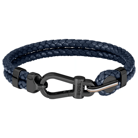 Hugo Boss Jewellery Men's Ares Blue Leather & Black Steel Bracelet 1580701M