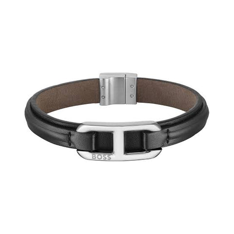 Hugo Boss Jewellery Men's Kode Collection Bracelet With Black Leather