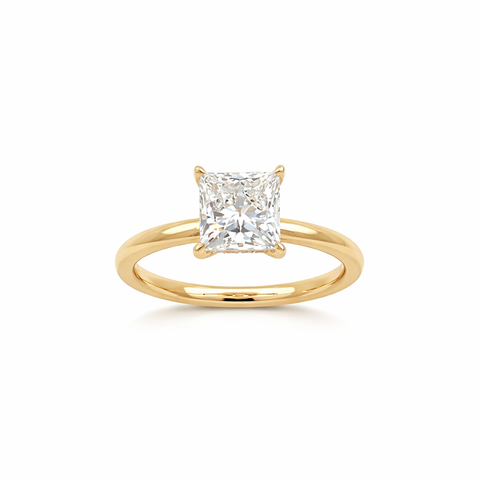 2.27 TDW Lab Grown Diamond 14K Yellow Gold Princess Solitaire Ring with Hidden Halo