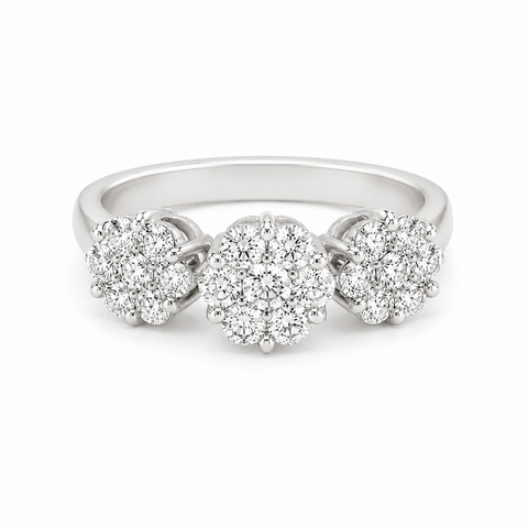 1.00CT Diamond Flower Ring in 14K White Gold