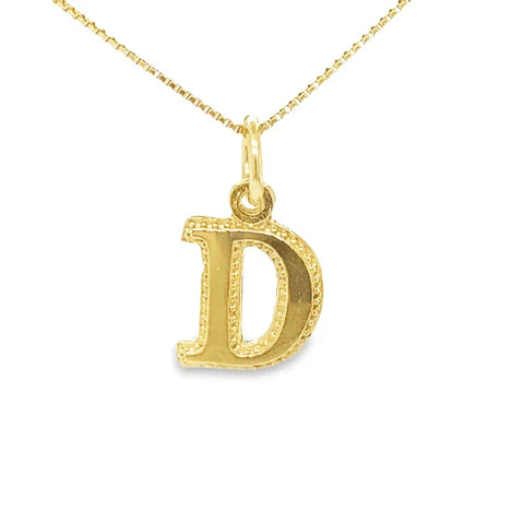 Initial Letter D Pendant in Solid 10K Yellow Gold