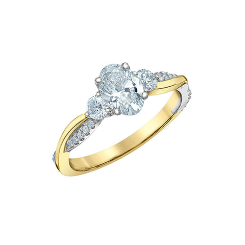 1.53TDW Lab-Grown Oval Diamond Ring in 14K Yellow and White Gold