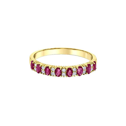 10K Yellow Gold 3X2mm Rubies and 0.08 TDW Diamond Ring