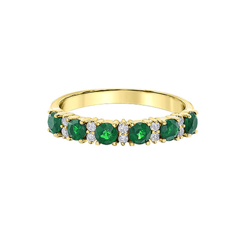 10K Yellow Gold 0.10TDW Diamond and 6X3mm Emerald Ring