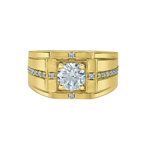 14K Yellow Gold 1.83ct Lab-Grown Men's Ring with 1.53ct Center Diamond