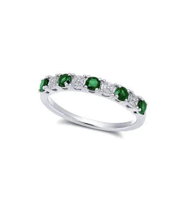 10K White Gold Emerald & 0.04TDW Diamond Band