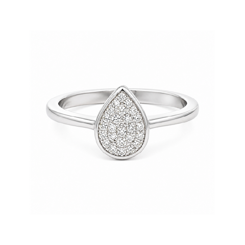 Sterling Silver White Gold Plated CZ Pear Pave Ring