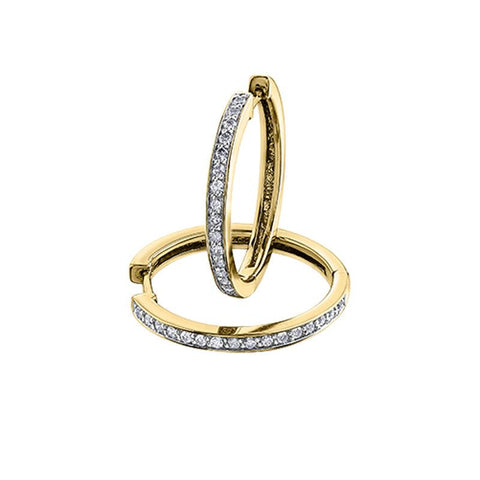 0.25 TDW Diamond 10K Yellow Gold Hoop Earrings
