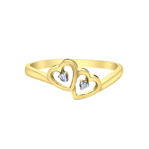 10K Yellow Gold 0.04TDW Diamond Double Heart Ring