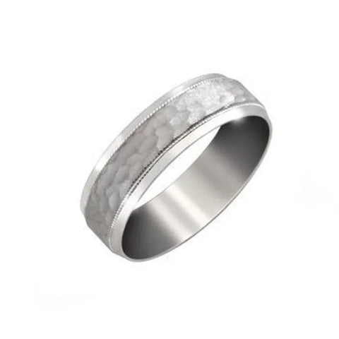 10, 14 Karat White Gold 6mm Fancy Wedding Band