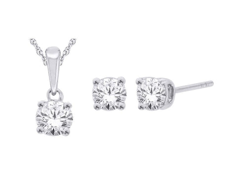 1.00TDW Lab Grown Diamond Stud Earring & Pendant Set in 14K White Gold