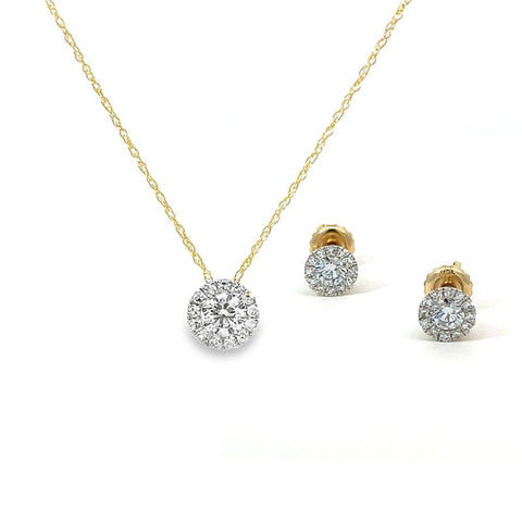 14K Yellow Gold 1.00TDW Lab Grown Diamond Earring & Pendant Set