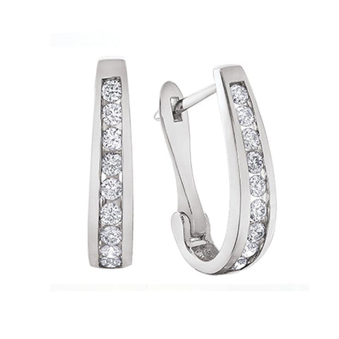 10K White Gold 0.50TDW Diamond J Hoop Earrings
