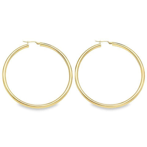3mm Tube High Polish Classic Hoop Earrings in 10K, 14K and 18K Yellow Gold