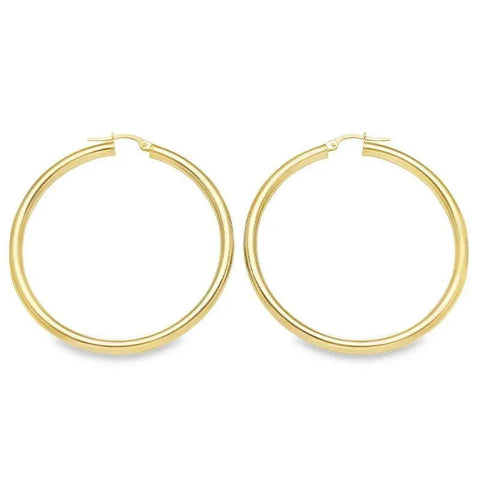 10K, 14K and 18K Yellow Gold High Polish 3mm Tube Classic Hoop Earrings