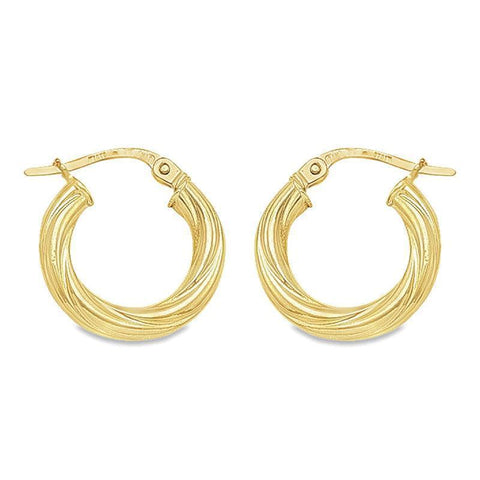 10K, 14K and 18K Yellow Gold Twisted 3mm Tube Hoop Earrings