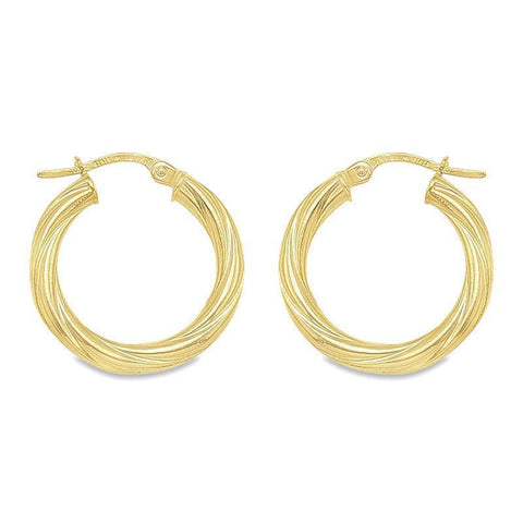 3mm Twisted Tube Hoop Earrings in 10K, 14K and 18K Yellow Gold