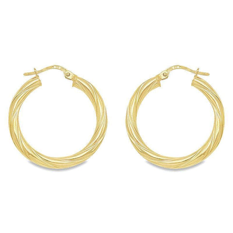 10K, 14K and 18K Yellow Gold 3mm Twisted Tube Hoop Earrings