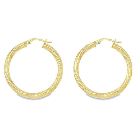 Twisted 3mm 10K, 14K and 18K Yellow Gold Tube Hoop Earrings
