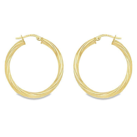 3mm Twisted Tube Hoop Earrings in Solid 10K, 14K and 18K Yellow Gold