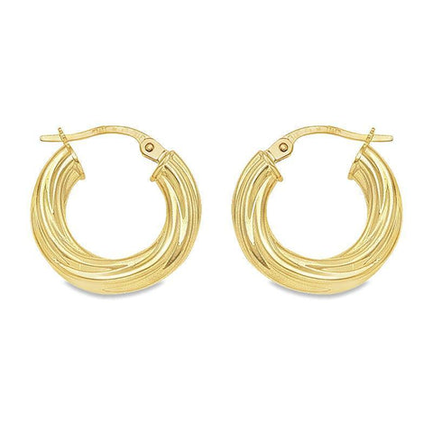10K, 14K and 18K Yellow Gold Twisted 4MM Tube Hoop Earrings