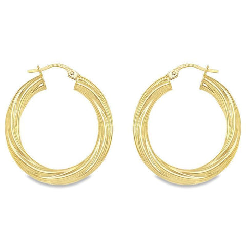 4MM Tube Twisted Hoop Earrings in 10K, 14K and 18K Yellow Gold