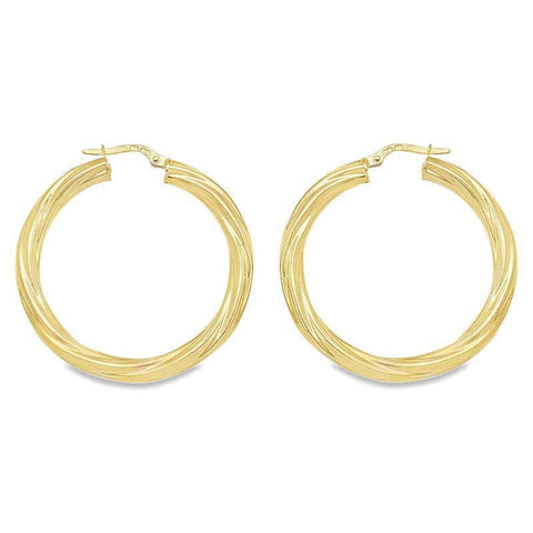 10K, 14K and 18K Yellow Gold 4MM Twisted Tube Hoop Earrings