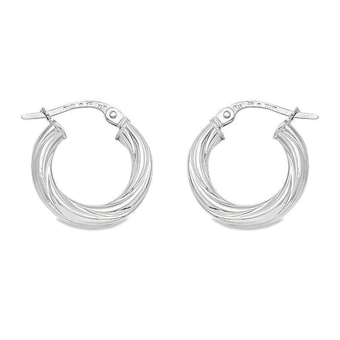 10K, 14K and 18K White Gold Twisted 3mm Tube Hoop Earrings