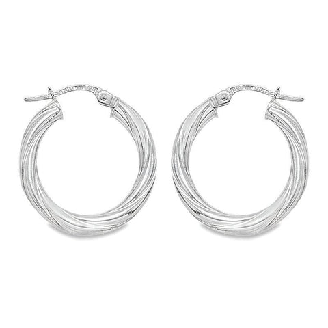 10K, 14K and 18K White Gold 3mm Twisted Tube Hoop Earrings