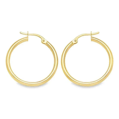 2mm High Polish Plain Tube Hoop Earrings in 10K, 14K and 18K Yellow Gold