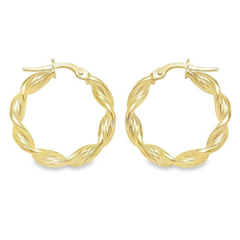 10K, 14K and 18K Yellow Gold 3.4 MM Twisted Hoop Earrings