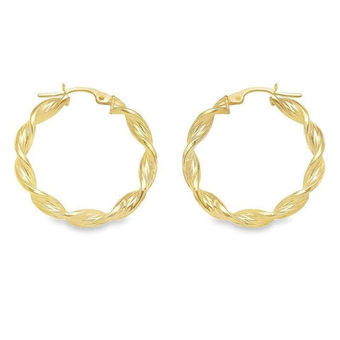 3.4 MM Twisted Hoop Earrings in 10K, 14K ,18K Yellow Gold