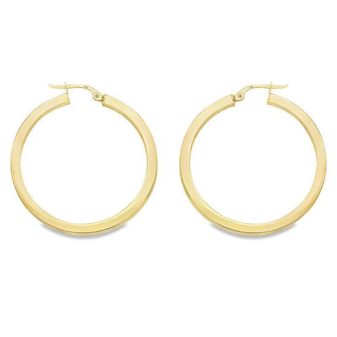 2.5 MM Square Tube Solid 10K, 14K and 18K Yellow Gold Hoop Earrings
