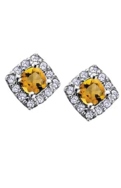 10k White Gold Citrine and Diamond Halo Earrings