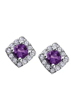 10k White Gold Amethyst and Diamond Halo Earrings