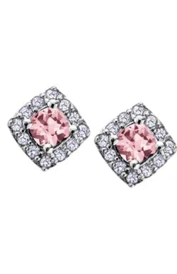 10k White Gold Pink Tourmaline and Diamond Halo Earrings