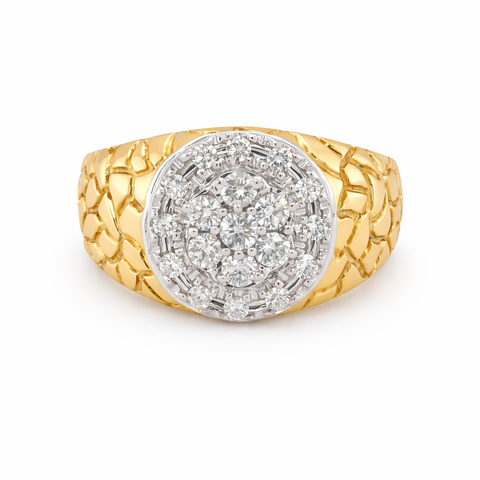 14K Yellow Gold 1.00TDW Diamond Nugget Style Men's Oval Head Ring