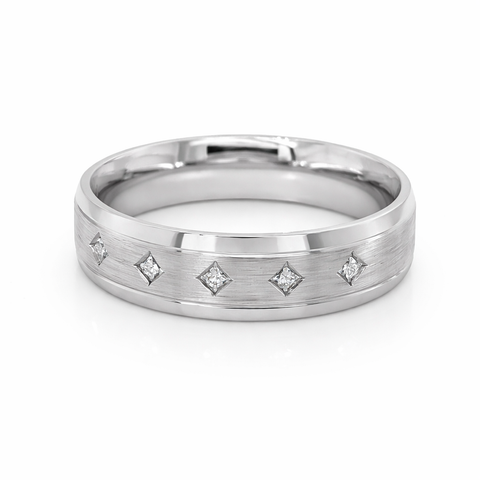 10K White Gold Ladies Princess Cut Diamond Band With 0.12TDW
