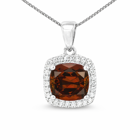 June Birthstone Rhodolite Color CZ Cushion Pendant In Sterling Silver
