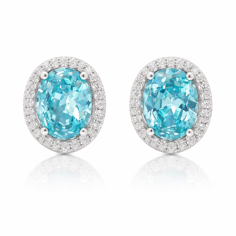 March Birthstone Oval CZ Earring with In Sterling Silver