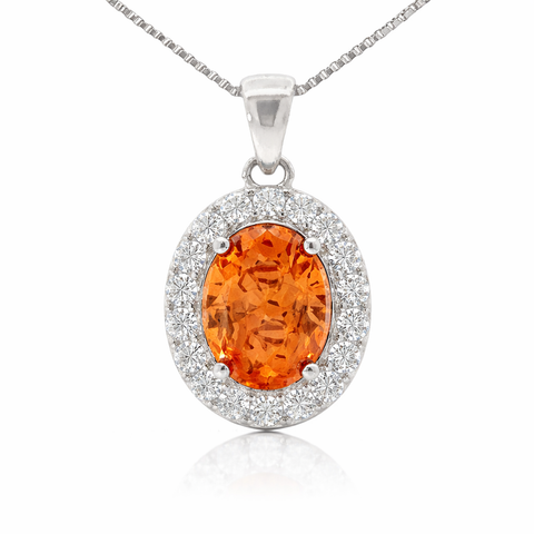 November Birthstone Yellow Color CZ Oval Pendant in Sterling Silver