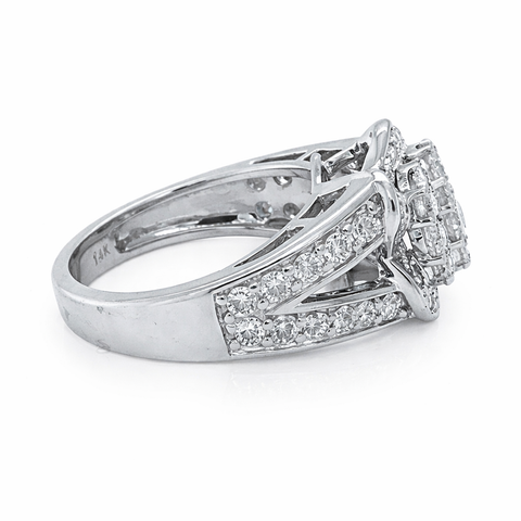 14K White Gold 2.00TDW Diamond Illusion Centre Ballerina Style Anniversary Ring