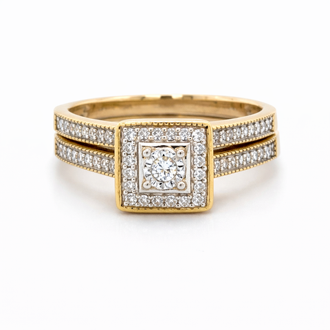 10K Yellow Gold 0.25TDW Diamond Bridal Set with Halo Design