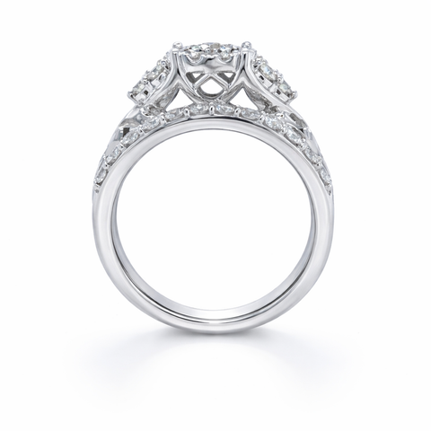10K White Gold 1.00TDW Diamond Halo Imperial Illusion Head Wedding Set