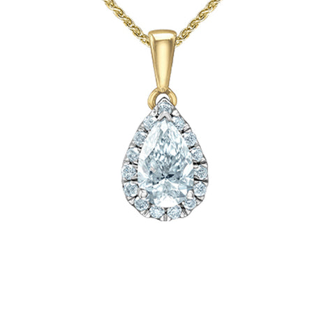14K Yellow and White Gold 0.85TDW Lab Grown Pear Halo Diamond Pendant
