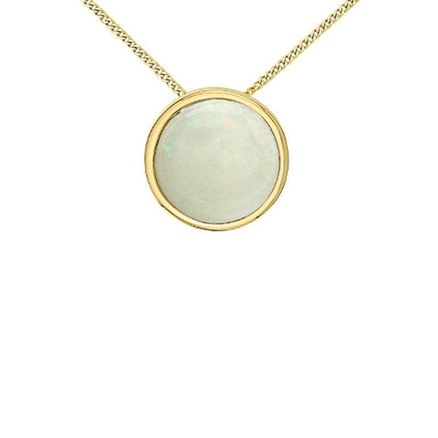 10K Yellow Gold 5mm Opal Pendant with Chain