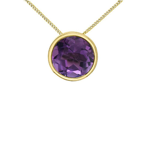 10K Yellow Gold 5mm Amethyst Pendant with Chain