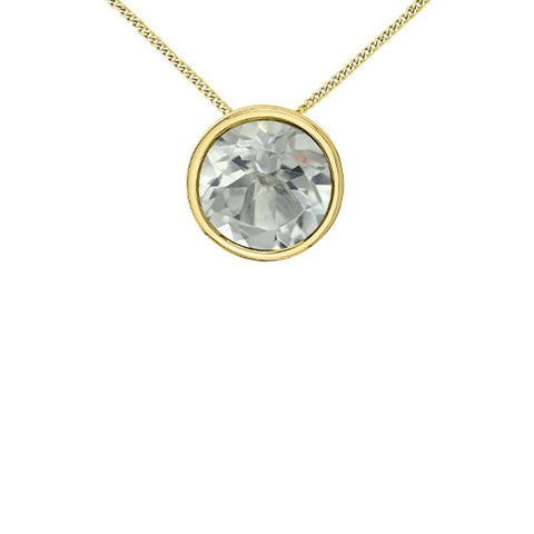 10K Yellow Gold 5mm White Topaz Pendant with Chain